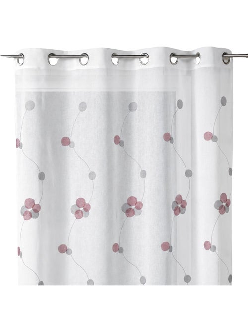 Cortina transparente bordada com motivos florais circulares e linhas onduladas - Kiabi