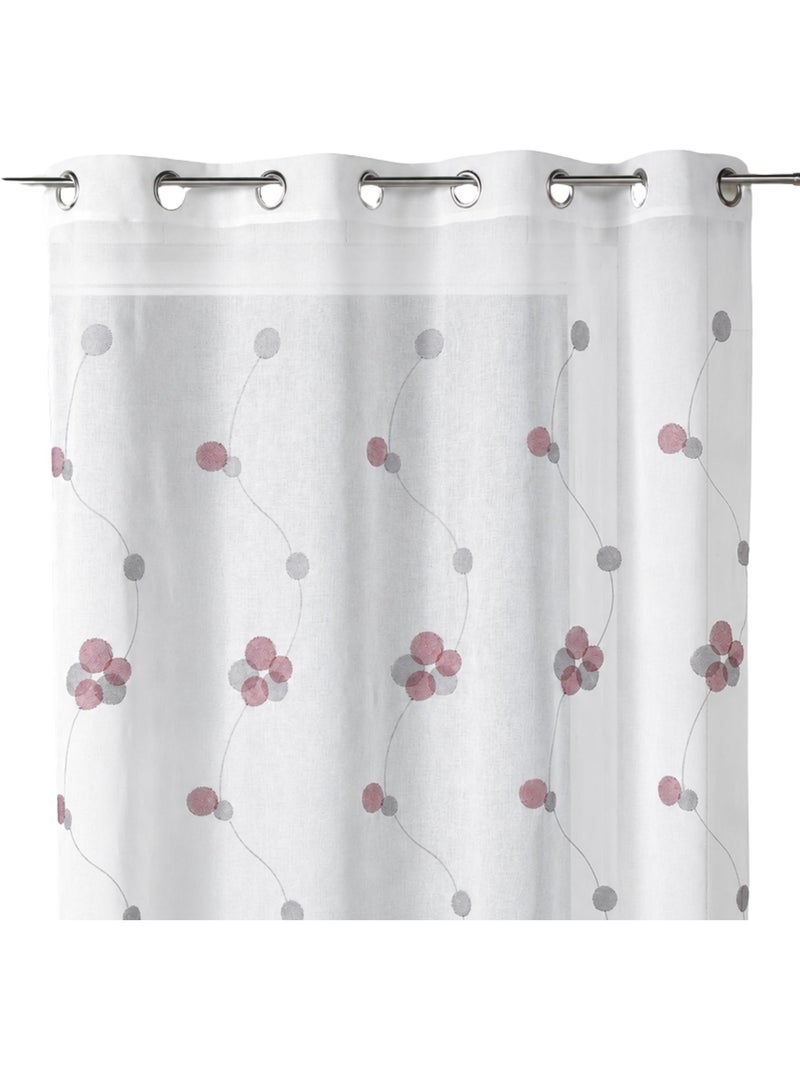 Cortina transparente bordada com motivos florais circulares e linhas onduladas Vermelho - Kiabi