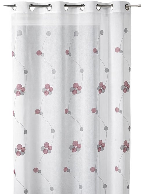 Cortina transparente bordada com motivos florais circulares e linhas onduladas - Kiabi