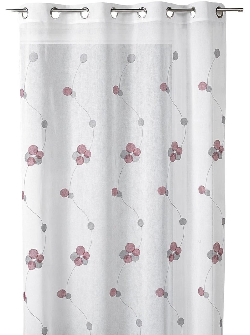 Cortina transparente bordada com motivos florais circulares e linhas onduladas Vermelho - Kiabi