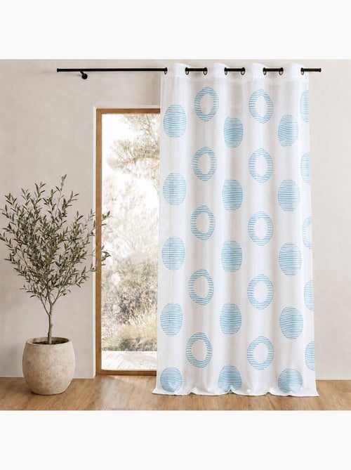 Cortina transparente bordada com motivos redondos e círculos às riscas - Kiabi Cortina transparente bordada com motivos redondos e círculos às riscas - Kiabi
