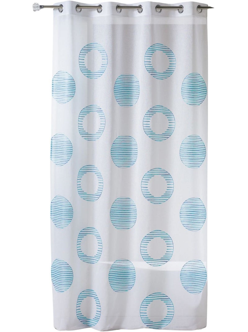 Cortina transparente bordada com motivos redondos e círculos às riscas Azul-turquesa - Kiabi