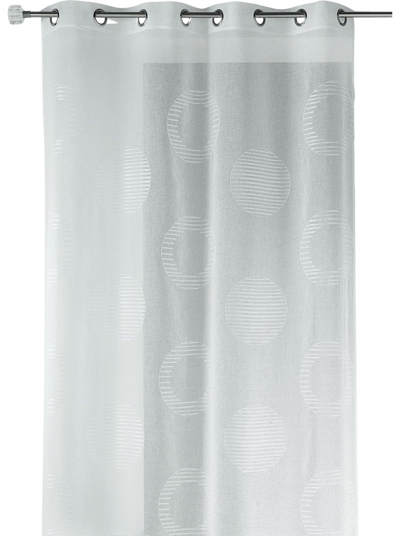 Cortina transparente bordada com motivos redondos e círculos às riscas Branco - Kiabi