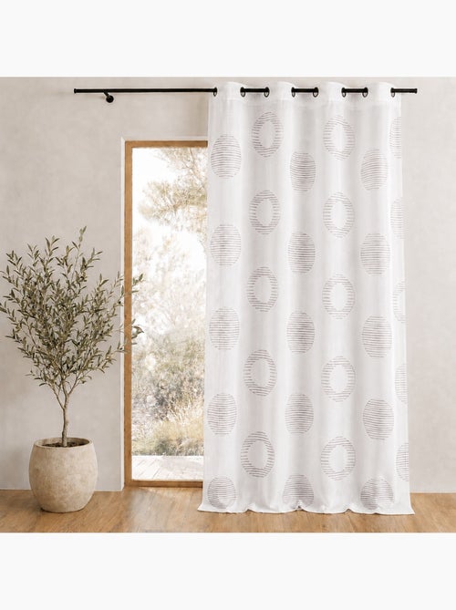 Cortina transparente bordada com motivos redondos e círculos às riscas - Kiabi Cortina transparente bordada com motivos redondos e círculos às riscas - Kiabi