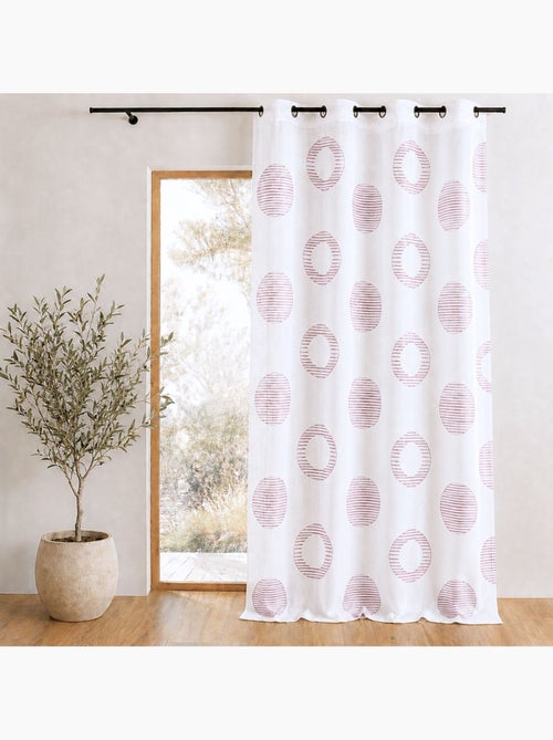 Cortina transparente bordada com motivos redondos e círculos às riscas - Kiabi Cortina transparente bordada com motivos redondos e círculos às riscas - Kiabi