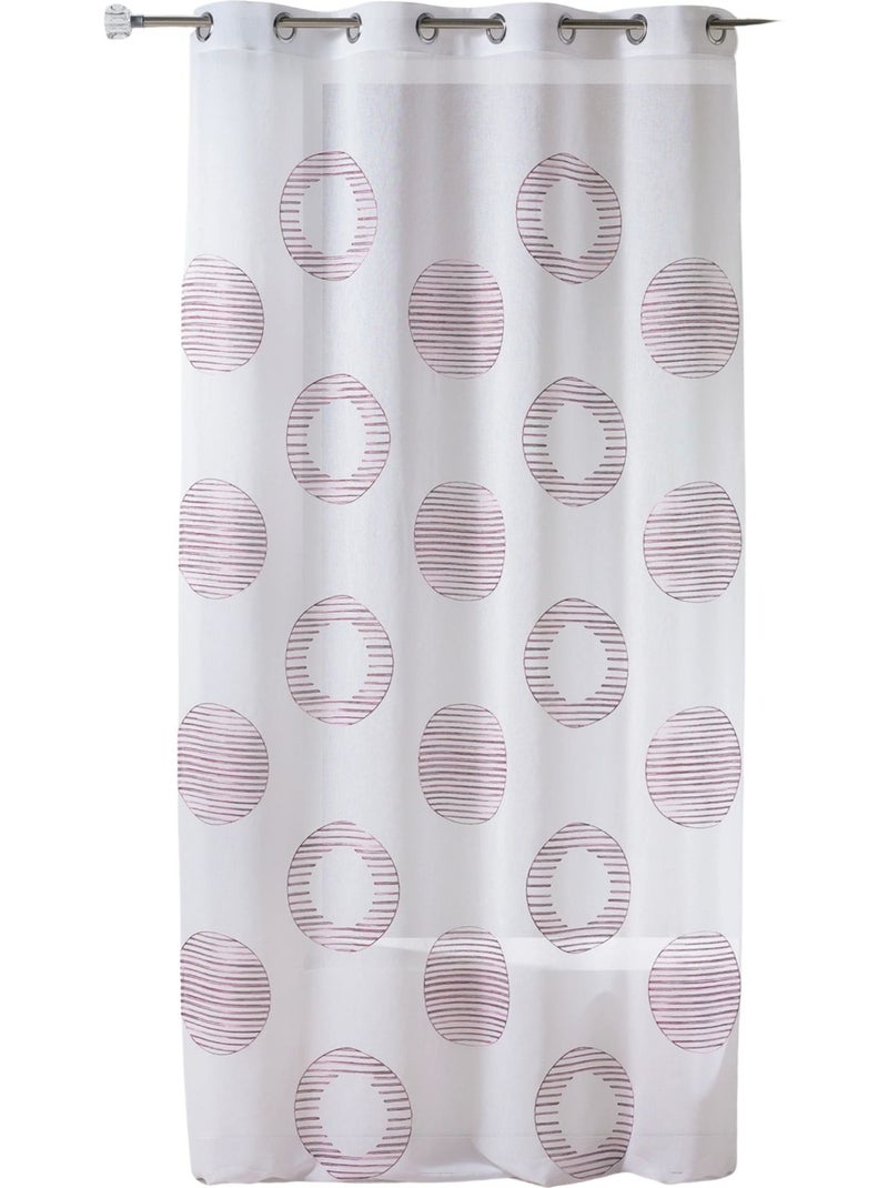 Cortina transparente bordada com motivos redondos e círculos às riscas Rosa velho - Kiabi