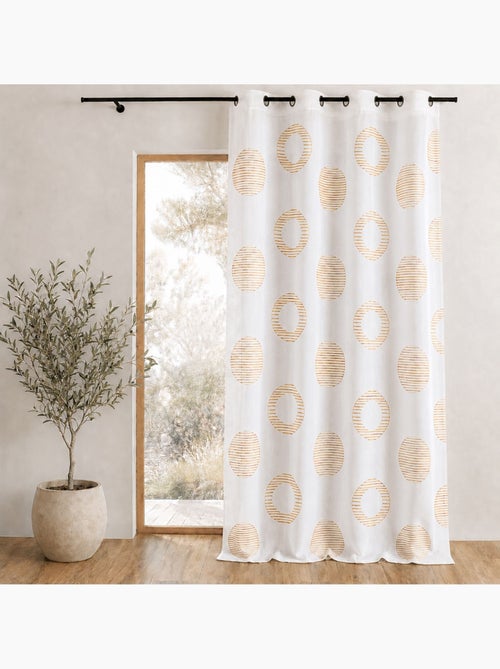 Cortina transparente bordada com motivos redondos e círculos às riscas - Kiabi Cortina transparente bordada com motivos redondos e círculos às riscas - Kiabi