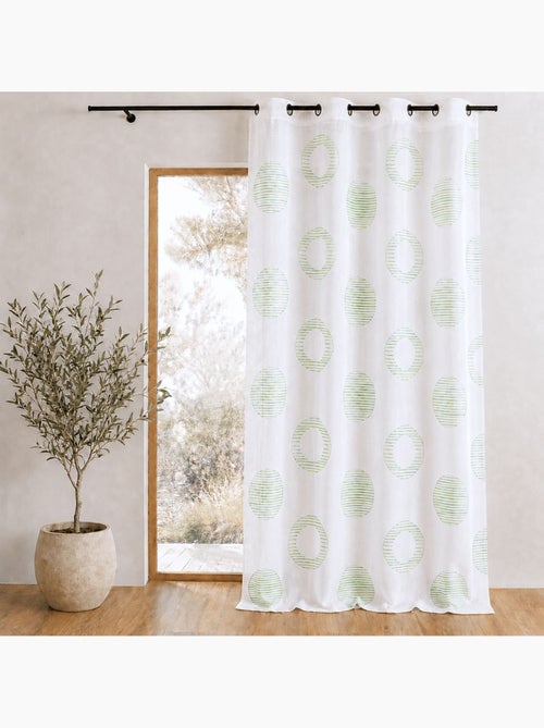 Cortina transparente bordada com motivos redondos e círculos às riscas - Kiabi Cortina transparente bordada com motivos redondos e círculos às riscas - Kiabi
