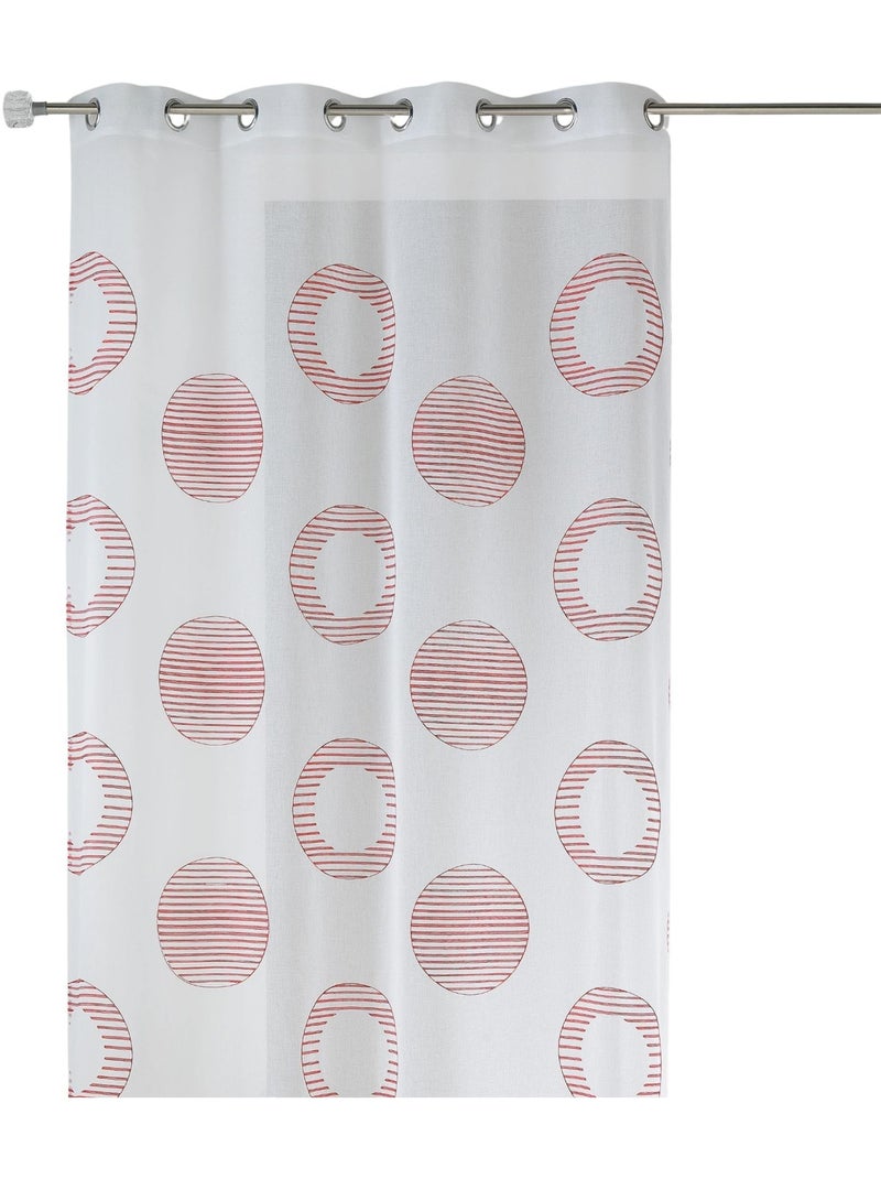 Cortina transparente bordada com motivos redondos e círculos às riscas Vermelho tijolo - Kiabi