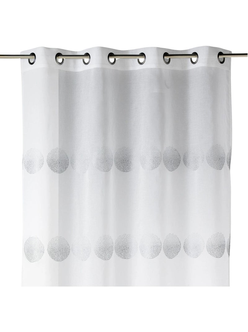 Cortina transparente bordada com riscas horizontais de bolinhas Branco - Kiabi