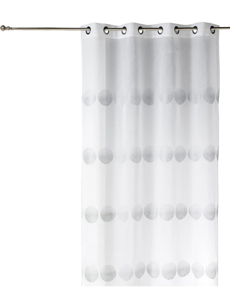 Cortina transparente bordada com riscas horizontais de bolinhas Branco - Kiabi