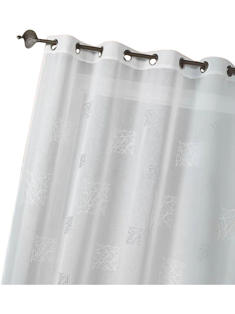 Cortina transparente bordada, pronta a colocar, com ilhós Branco - Kiabi
