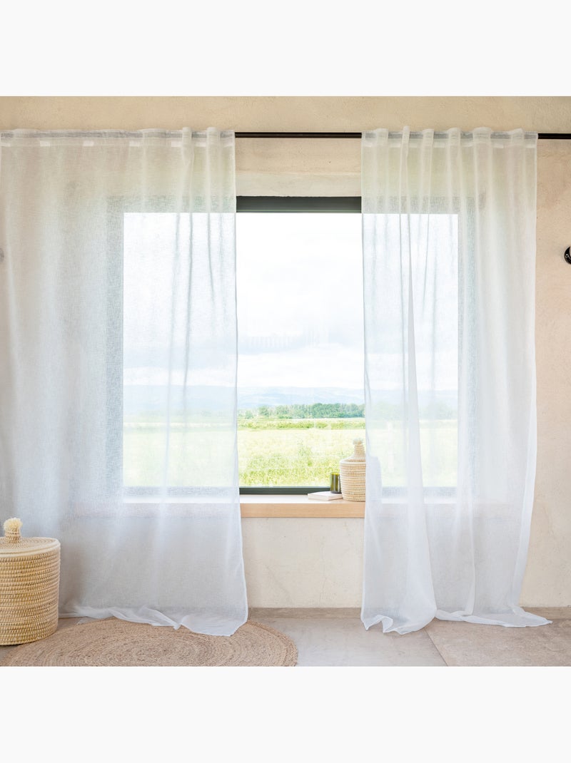 Cortina transparente com fixação 3 em 1 com efeito de linho luz Branco - Kiabi