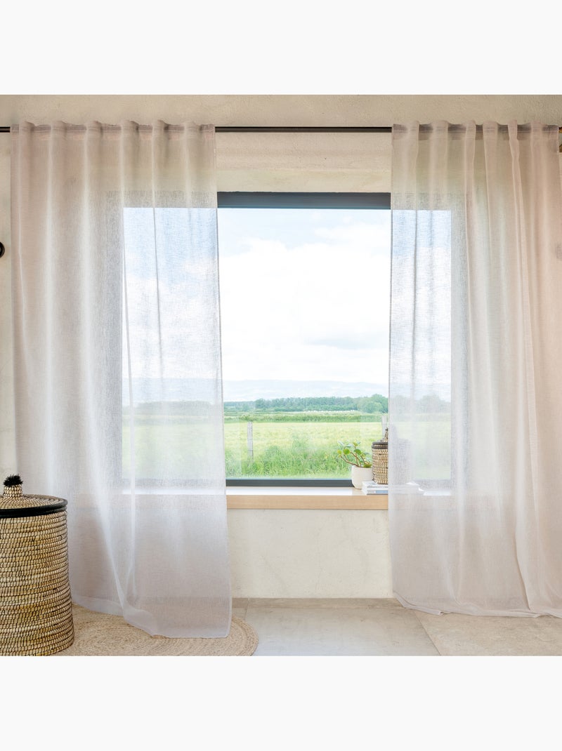 Cortina transparente com fixação 3 em 1 com efeito de linho luz Madeira natural - Kiabi