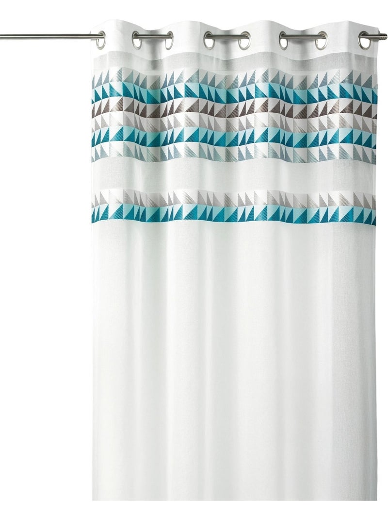 Cortina transparente com friso estampado com triângulos Azul-petróleo - Kiabi