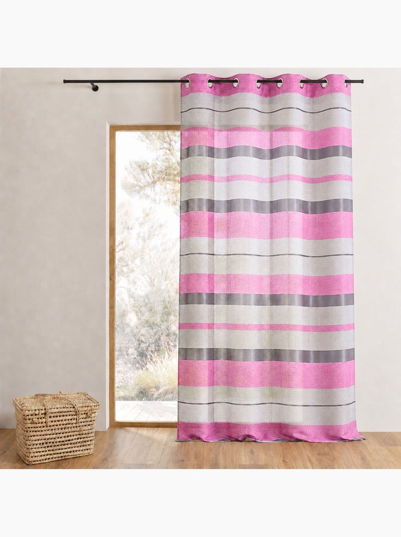 Cortina transparente com riscas horizontais tipo bayadère Rosa-fúcsia - Kiabi