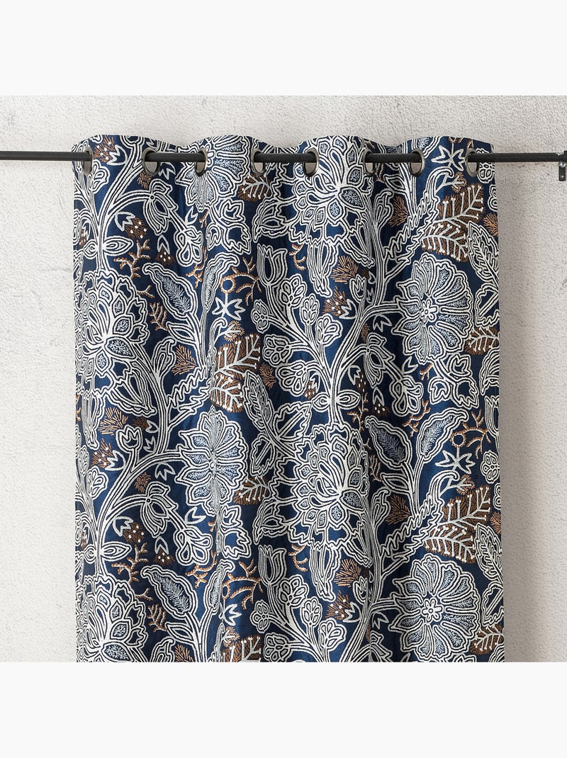 Cortinado filtrante de luz jacquard floral com padrão gráfico e refinado Azul - Kiabi