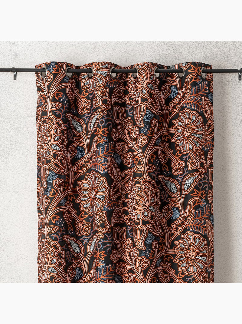Cortinado filtrante de luz jacquard floral com padrão gráfico e refinado Laranja - Kiabi