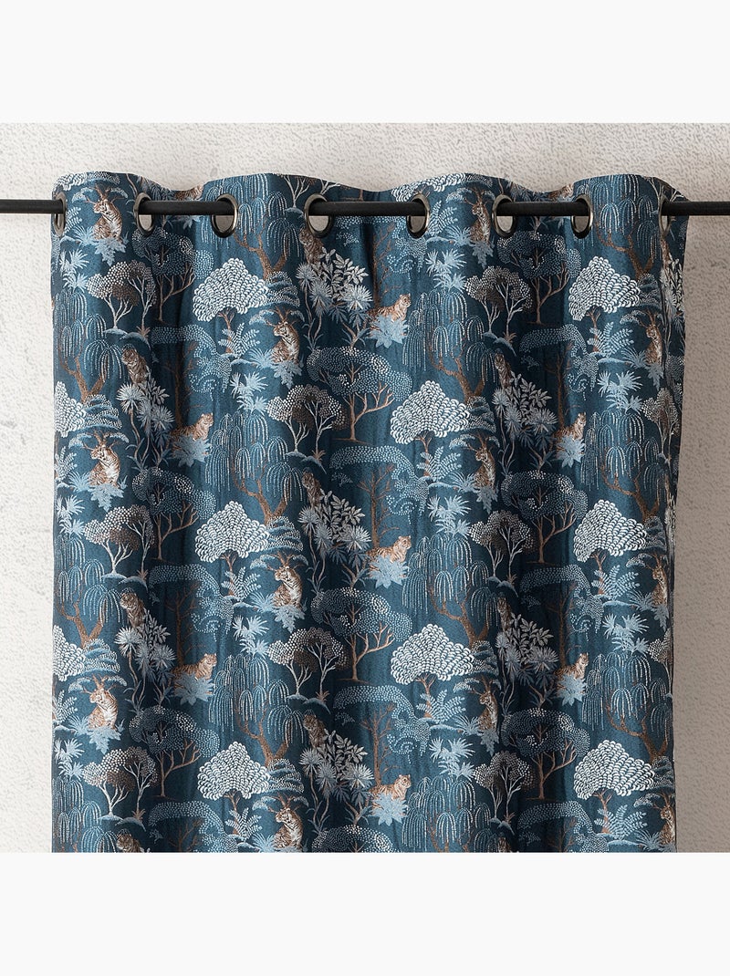 Cortinado jacquard opaco com motivo de tigre japonizante, elegante e exótico Azul - Kiabi