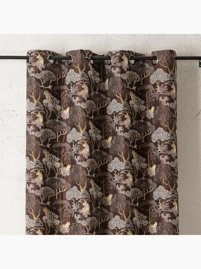 Cortinado jacquard opaco com motivo de tigre japonizante, elegante e exótico Castanho - Kiabi