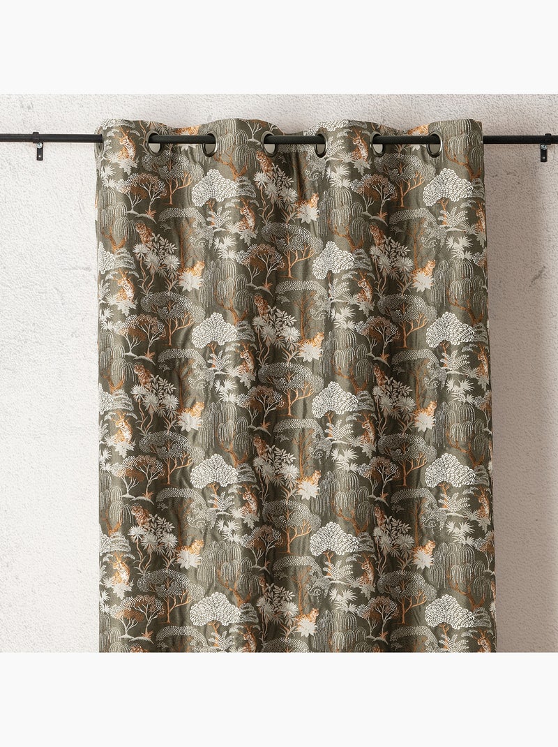 Cortinado jacquard opaco com motivo de tigre japonizante, elegante e exótico Verde - Kiabi