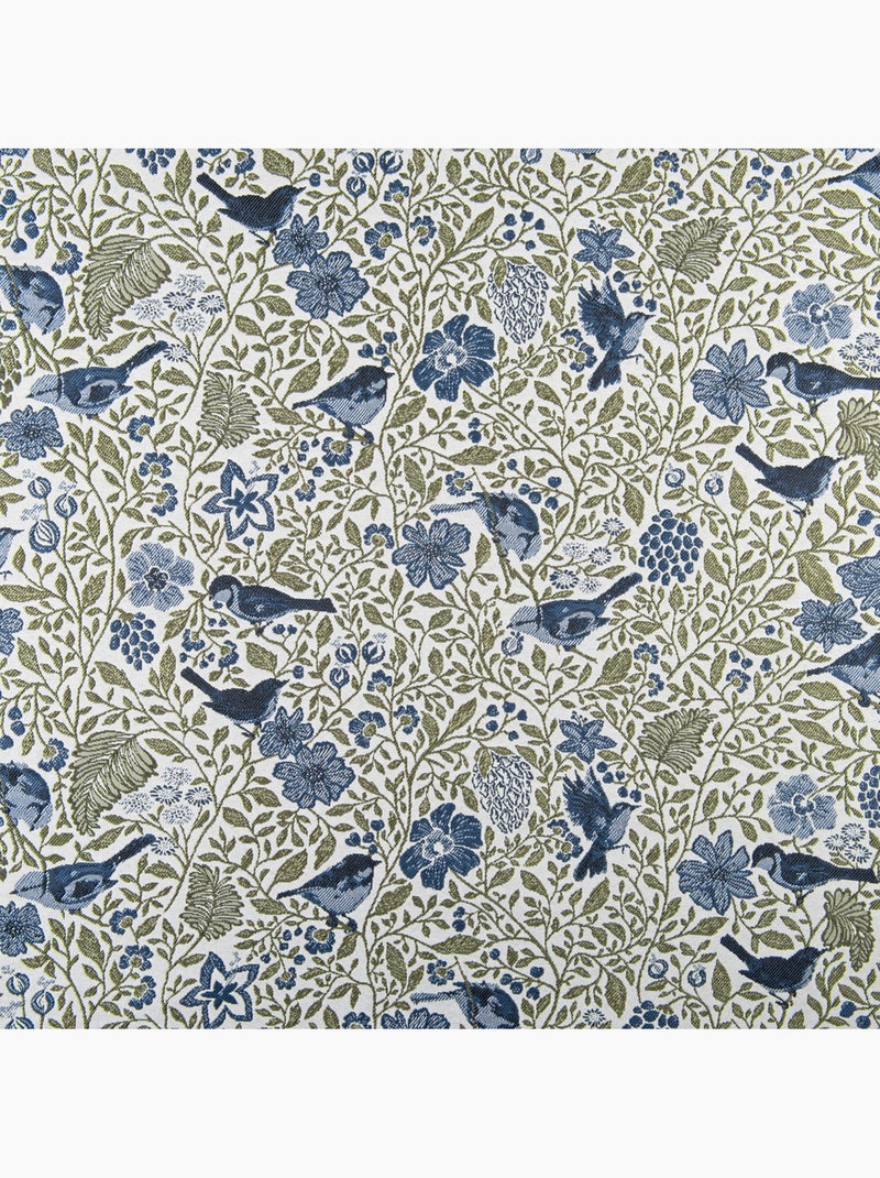 Cortinado jacquard policotão com padrões florais e pássaros, 8 ilhós Azul - Kiabi