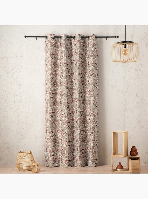 Cortinado jacquard policotão com padrões florais e pássaros, 8 ilhós - Kiabi Cortinado jacquard policotão com padrões florais e pássaros, 8 ilhós - Kiabi