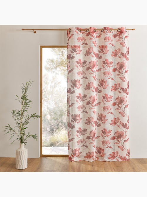Cortinado poli-linho estampado com motivo floral com ilhós - Kiabi
