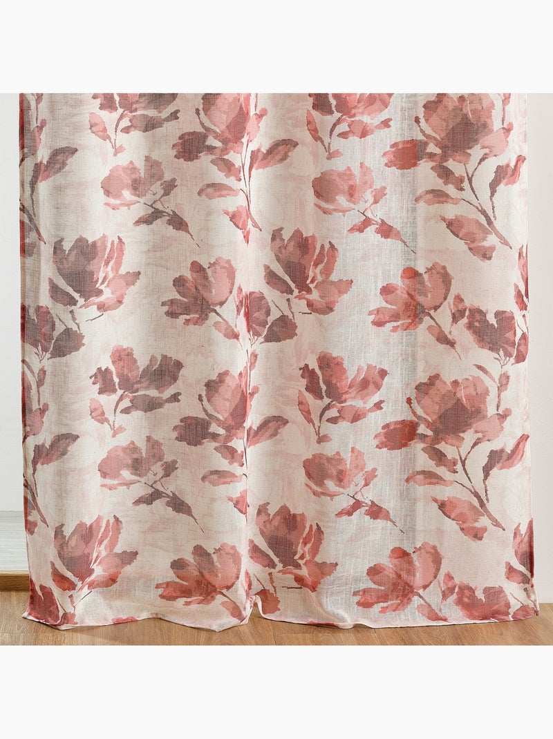 Cortinado poli-linho estampado com motivo floral com ilhós Bordô - Kiabi