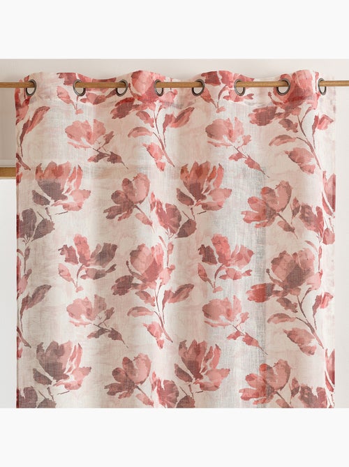 Cortinado poli-linho estampado com motivo floral com ilhós - Kiabi