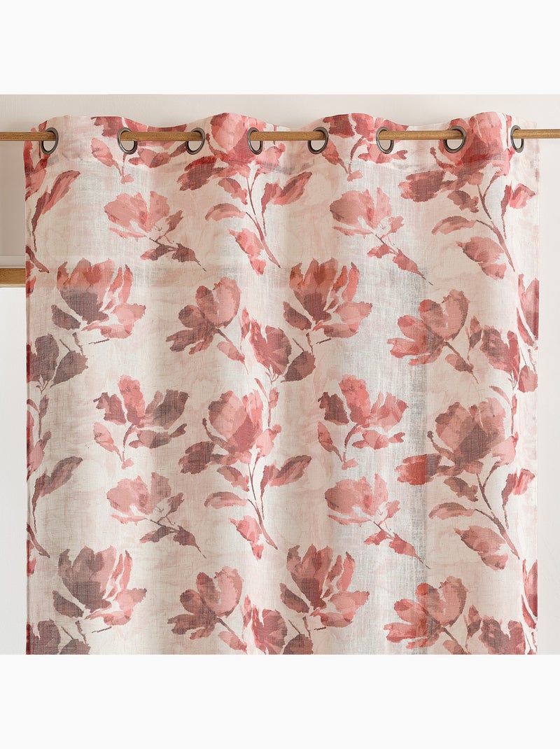 Cortinado poli-linho estampado com motivo floral com ilhós Bordô - Kiabi