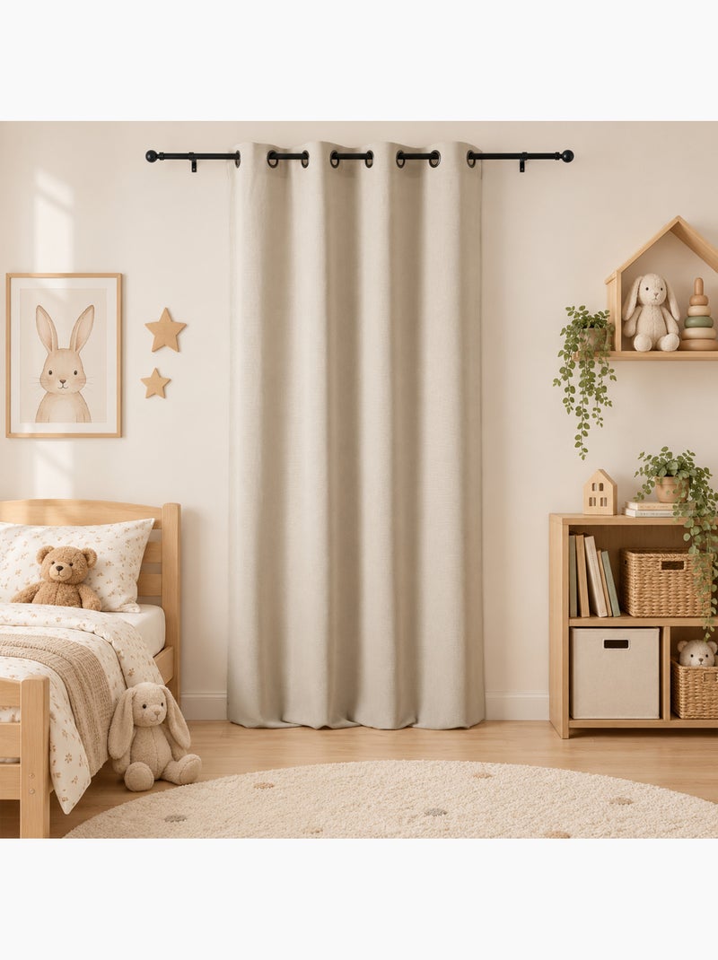 Cortinado translúcido em algodão e linho com ilhós Madeira natural - Kiabi