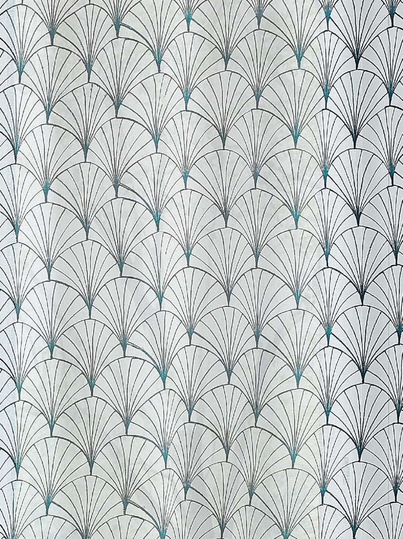 Cortinas bordadas art deco Azul-petróleo - Kiabi