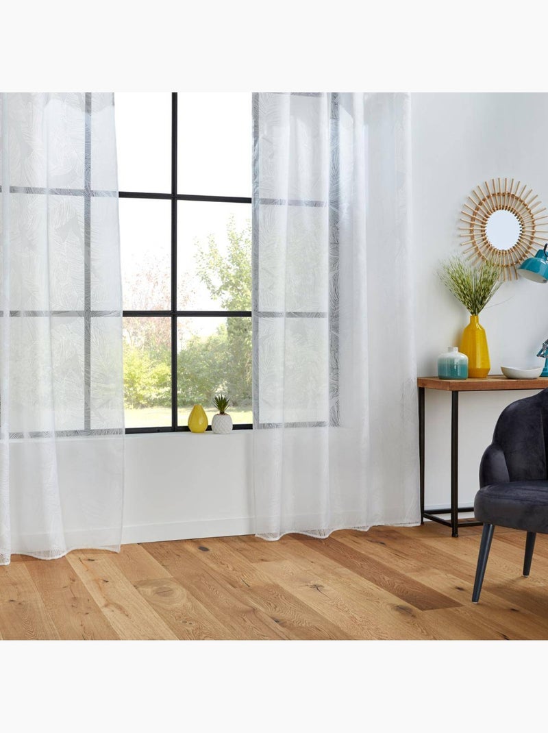 Cortinas de rede com estampado de folhas Branco - Kiabi
