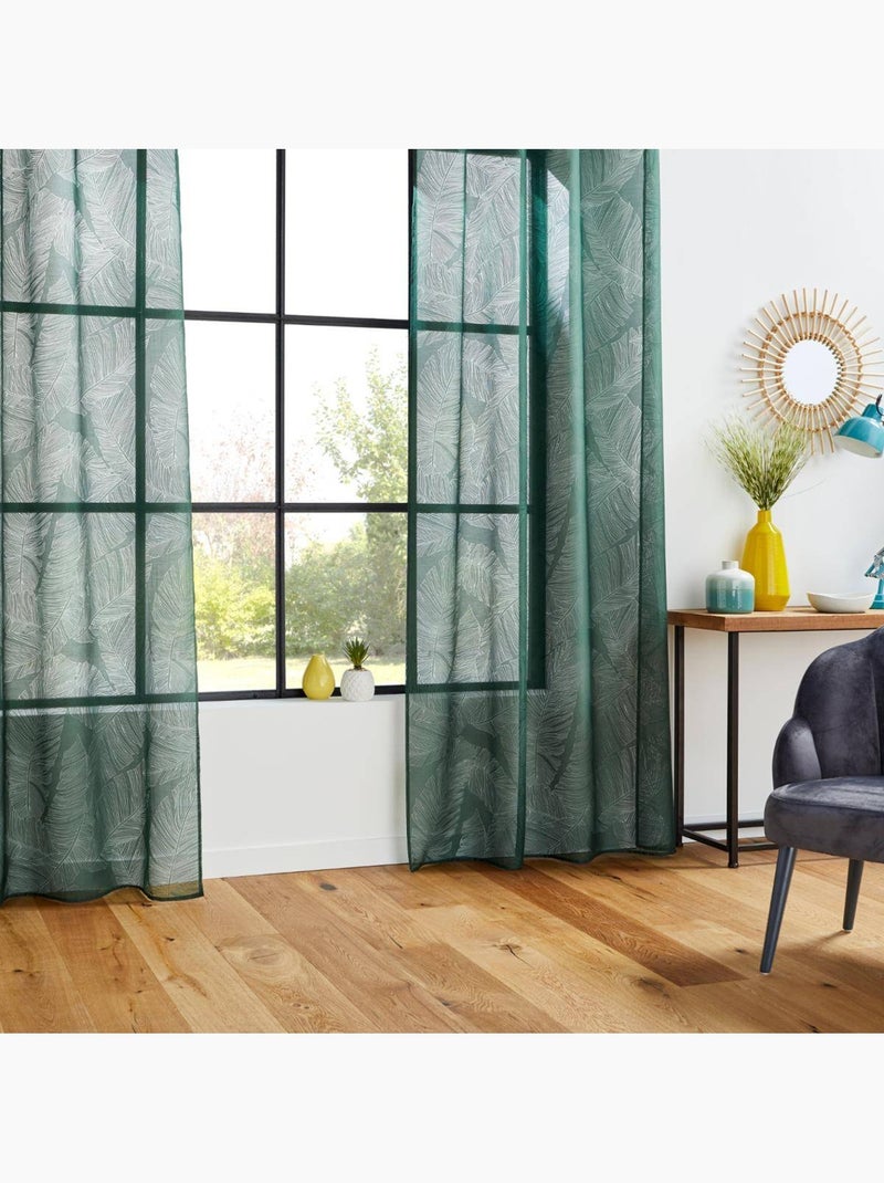 Cortinas de rede com estampado de folhas Verde - Kiabi