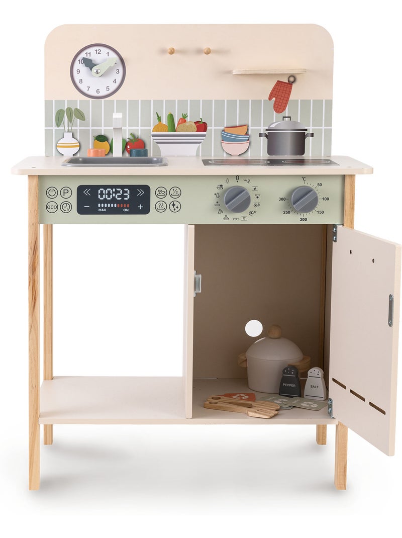 Cozinha brinquedo madeira reciclagem lixo 54x30x72cm forno bege verde salvia mamabrum N/D - Kiabi