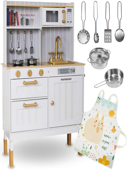 Cozinha infantil 3+ em madeira com acessórios e avental – micro-ondas, forno, lava-loiça - Kiabi Cozinha infantil 3+ em madeira com acessórios e avental – micro-ondas, forno, lava-loiça - Kiabi