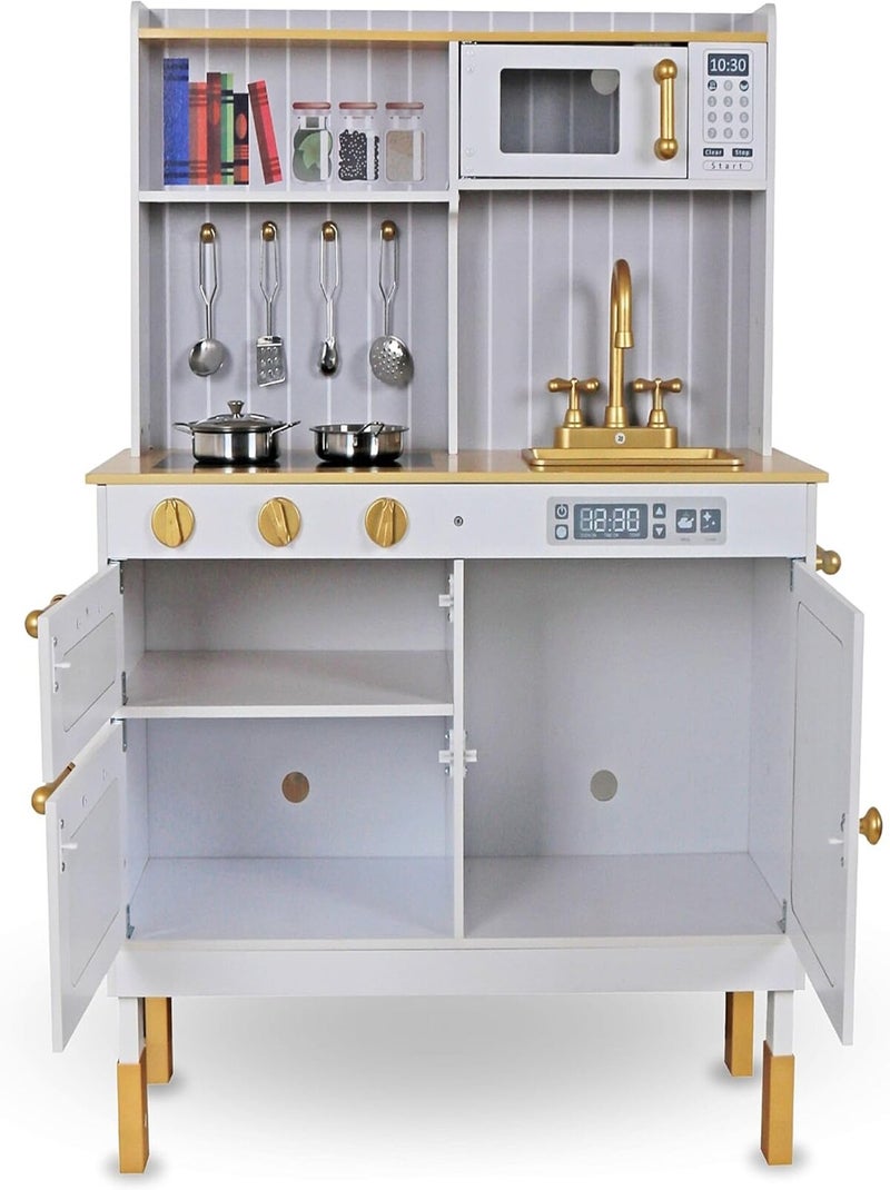 Cozinha infantil 3+ em madeira com acessórios e avental – micro-ondas, forno, lava-loiça N/D - Kiabi