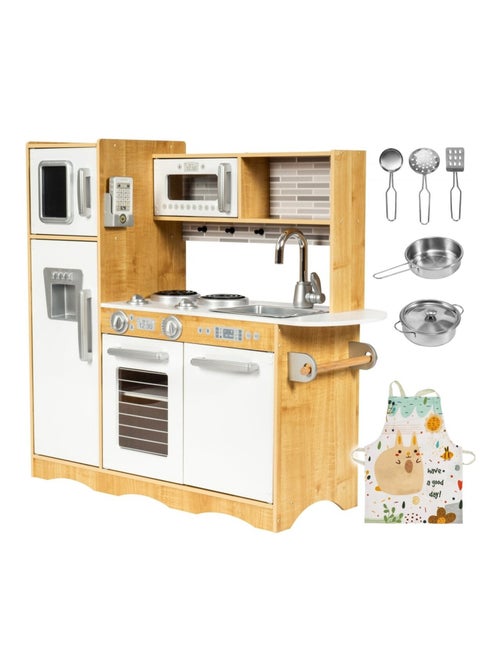 Cozinha infantil xxl em madeira "mamabrum" – design branco e madeira com led - Kiabi