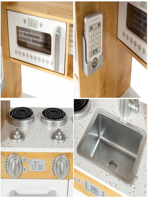 Cozinha infantil xxl em madeira "mamabrum" – design branco e madeira com led - Kiabi