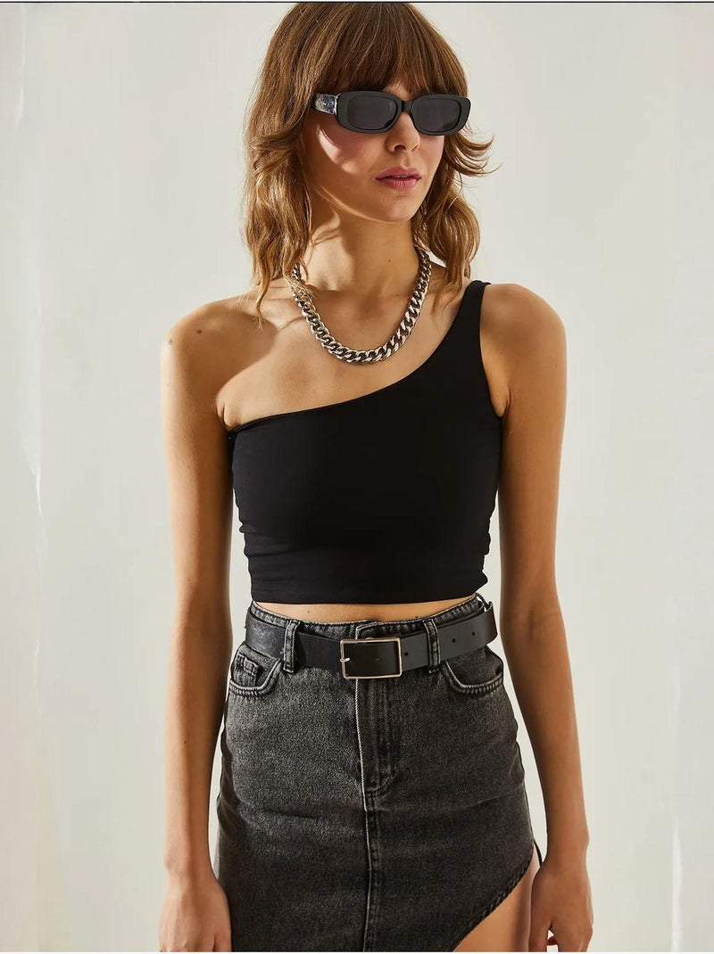 Crop top com alça única lucci Preto - Kiabi