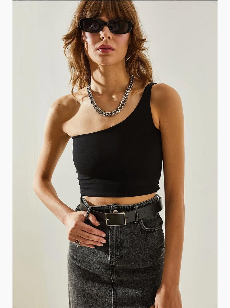 Crop top com alça única lucci Preto - Kiabi