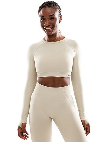 Crop top de desporto manga comprida sem costuras para mulher