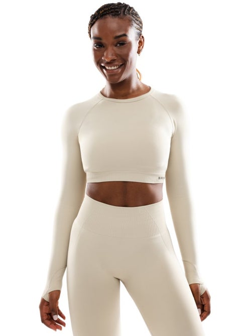 Crop top de desporto manga comprida sem costuras para mulher - Kiabi