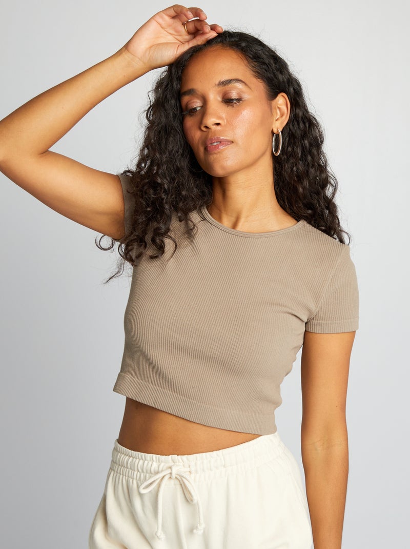 Crop-top de desporto sem costuras BEGE - Kiabi