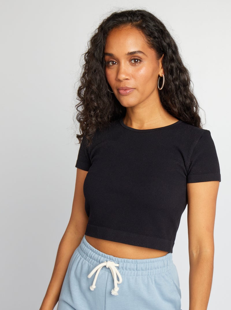 Crop-top de desporto sem costuras Preto - Kiabi