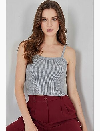 Crop top de malha canelada com decote quadrado bdart
