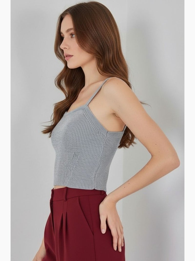 Crop top de malha canelada com decote quadrado bdart Cinza - Kiabi