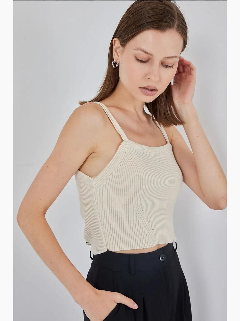 Crop top de malha canelada com decote quadrado bdart Creme - Kiabi