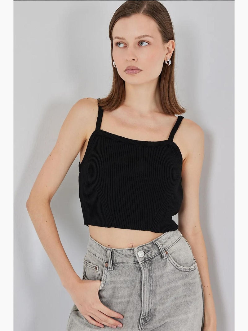 Crop top de malha canelada com decote quadrado bdart Preto - Kiabi